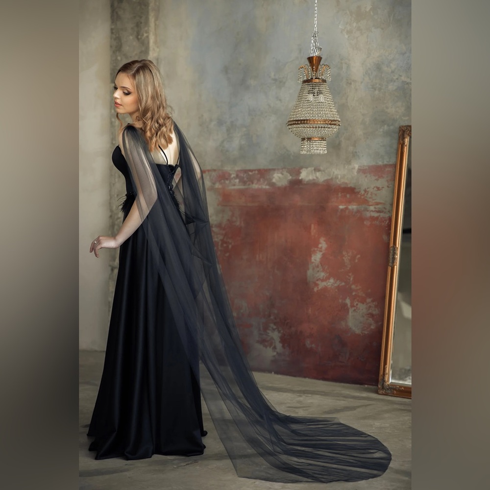 Black tulle gothic bridal cape